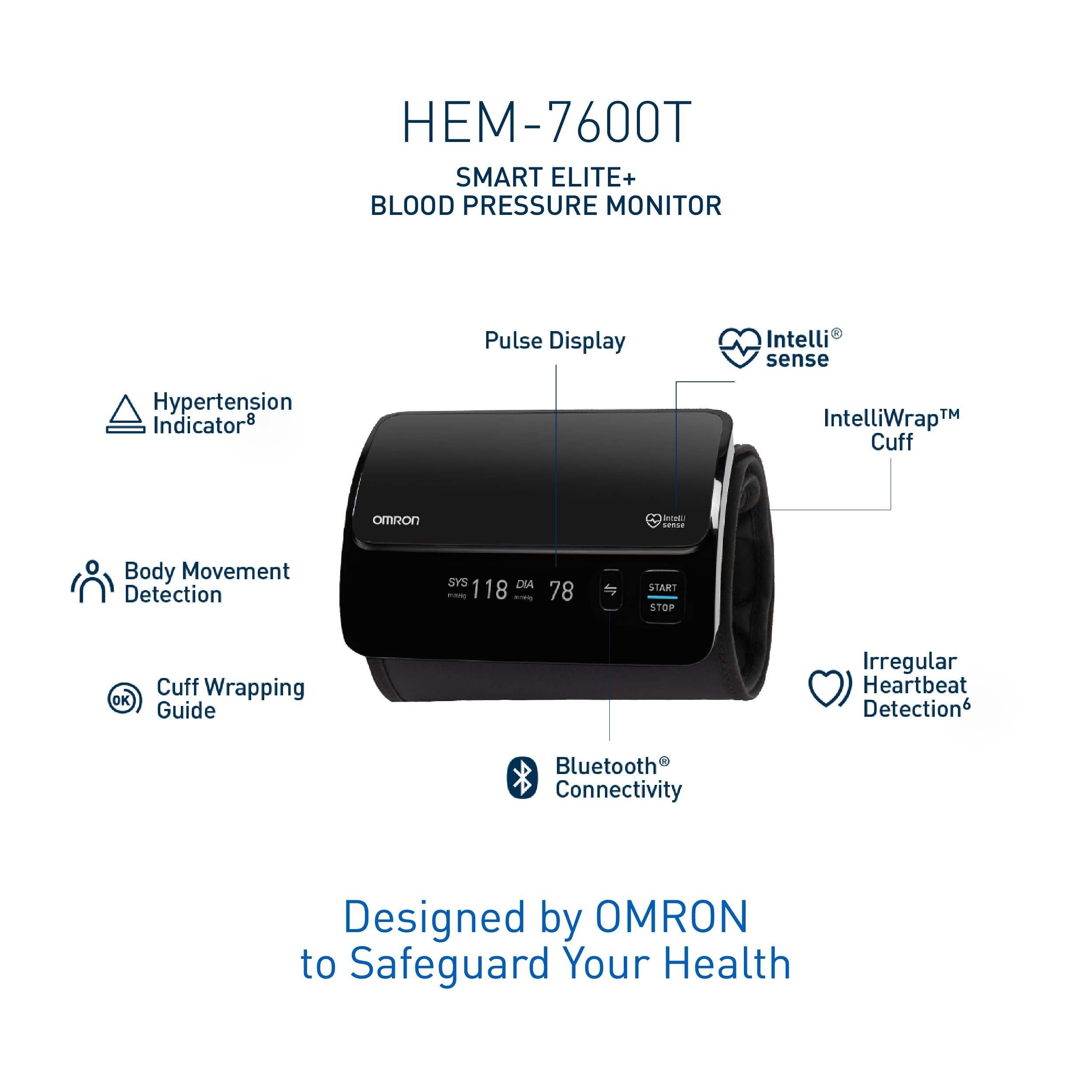 Omron Smart Elite+ HEM 7600T Tubeless 360° Accurate Arm Digital Blood Pressure Monitor With Intellisense Technology & Intelli Wrap Cuff With Bluetooth Connectivity to Store Historic Measurements