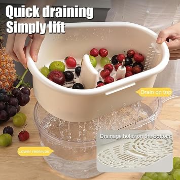 Portable Fruit Scrubber with Lid, Fruit Cleaner Spinner Washer, Fruit Washing Bowl with Strainer and Brush for Home Kitchen (Green)
