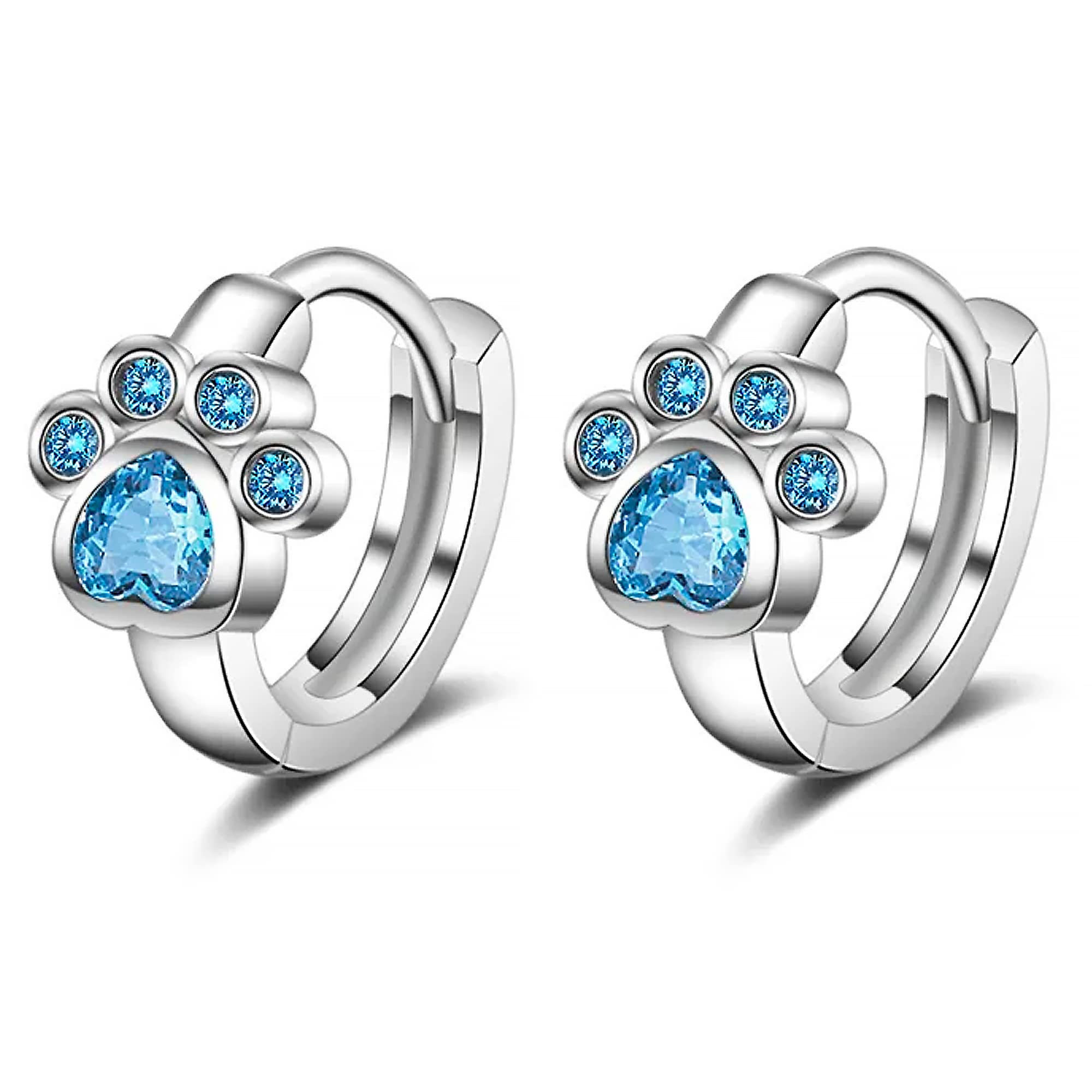 AGUACATESTEEL Pendientes Mujer Plata de ley 925 Con Diseño huella Cristal Circonita - Regalo Ideal Aretes Aro Elegantes-Pendientes Plata Mascotas Perro perrito Gato niñas