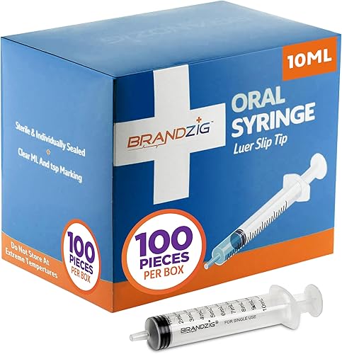 Jeringas orales de 0.3 fl oz – Paquete de 100 – Punta deslizante Luer, sin aguja, empaquetada individualmente en ampolla – Administración de