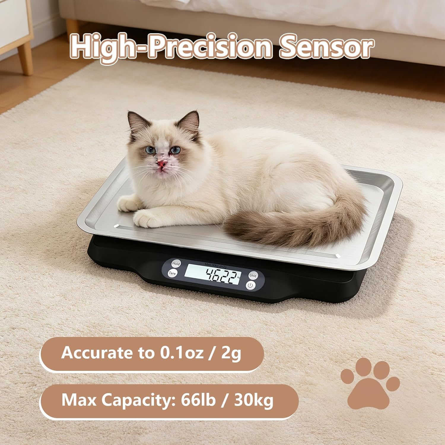 Helsevesen Digital Little Animal Precision Scale(30kg/2g; 66lb/0.1oz), Kitchen Scale, Postal Scale, Compact Bench Scale, Digital Wet Diaper/Organ Scale
