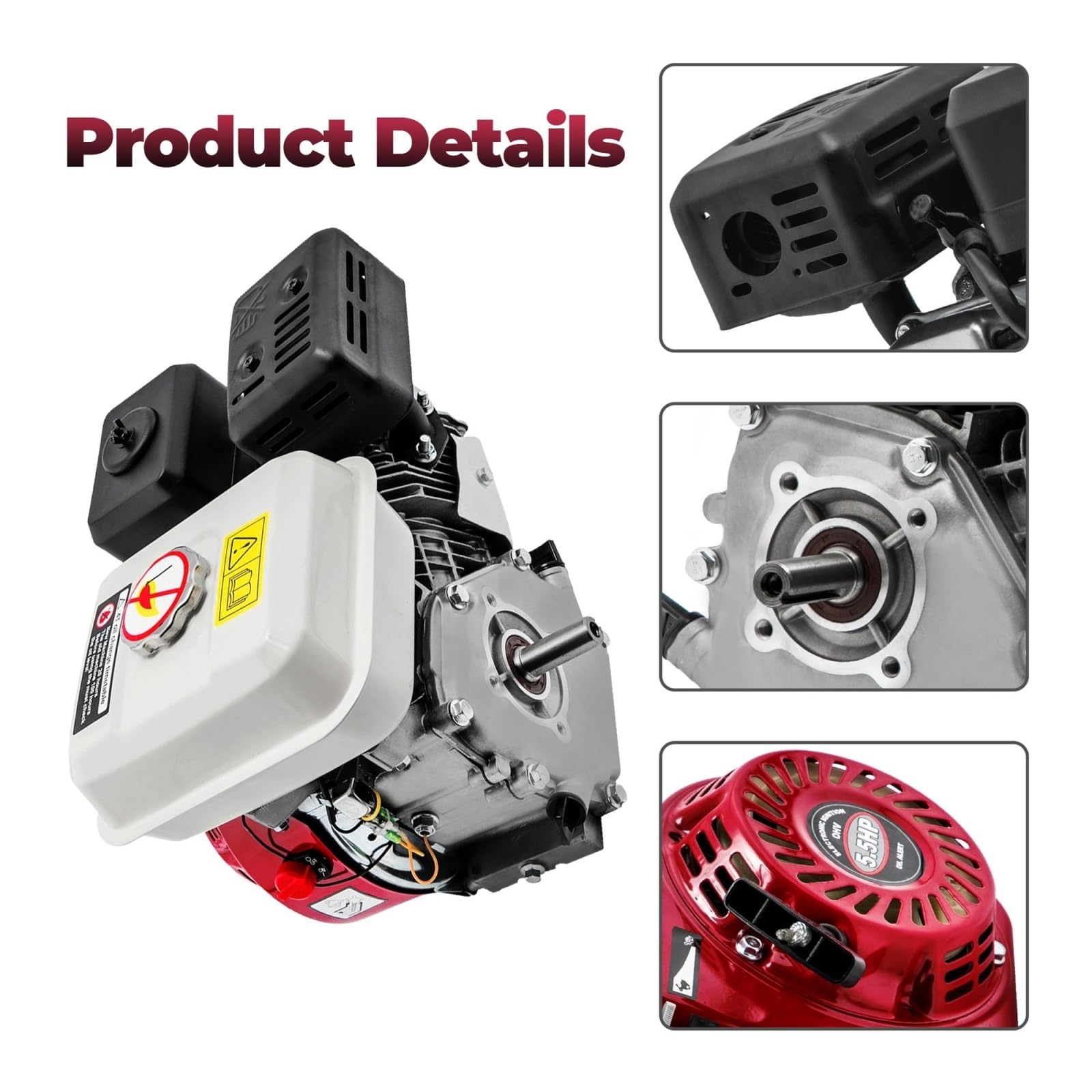 Motor De Gasolina 5, HP, 168 CC, 20 Mm Diámetro, 4 Tiempos Rendimiento Potente