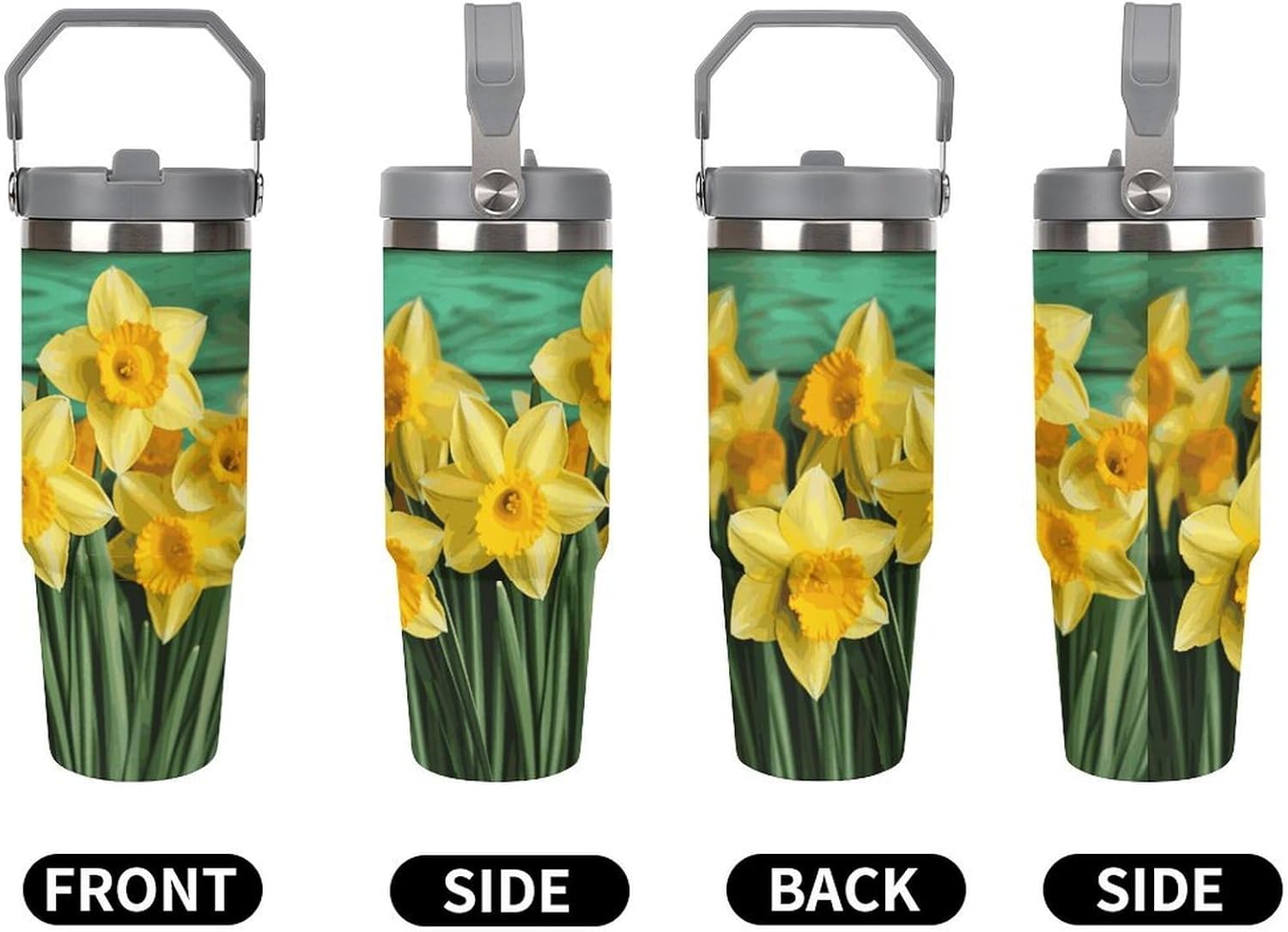 Yellow Daffodils Flowers Water Bottle 30 Oz Fits Car Cup Holder,Insulated Coffee Mug Large Capacity Car Cups,Stainless Steel Double Wall Sport Bottle for Travel Sports Gym