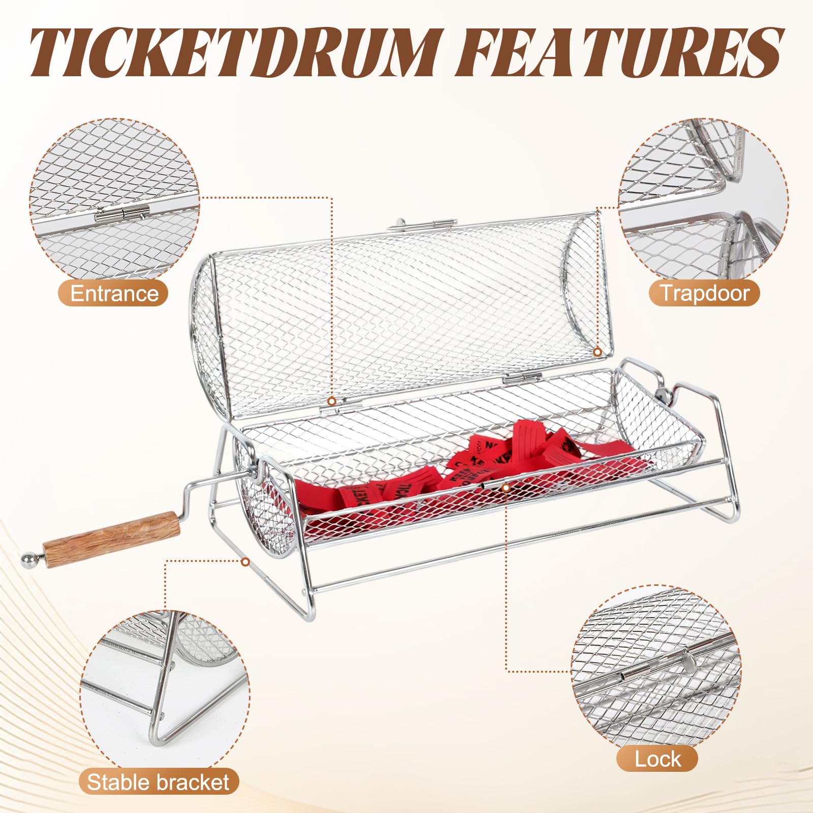 Raffle Drum, Upgraded Raffle Ticket Spinner Drum with Wooden Turning Handle, Metal Lottery Spinning Drawing - Image 4