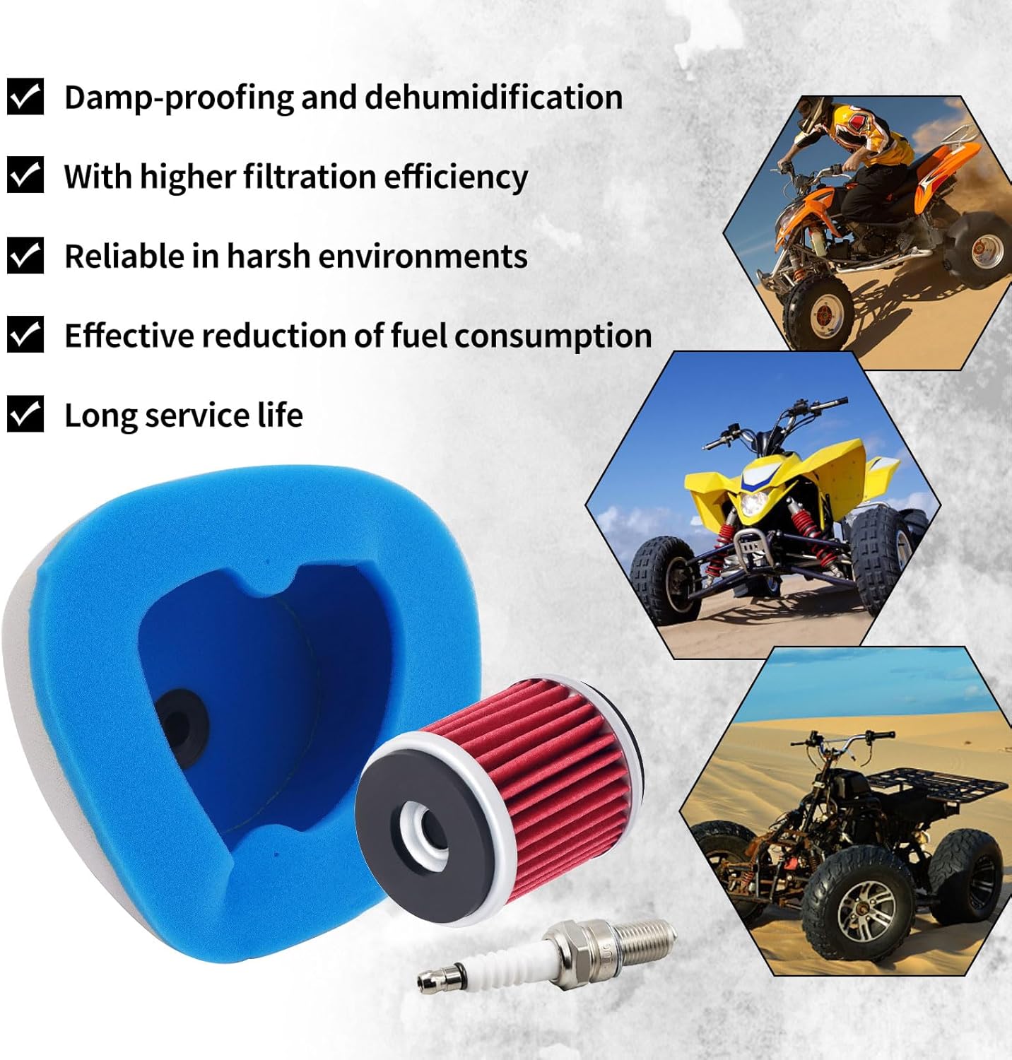 Air Filter Oil Filter Spark Plug Compatible with Yamaha WR250F 2001-2002/WR400F 1998-2000/WR426F 2000-2002/YZ125 1997-2020/YZ125X 2020/YZ250 1997-2020/YZ250F 2001-2013