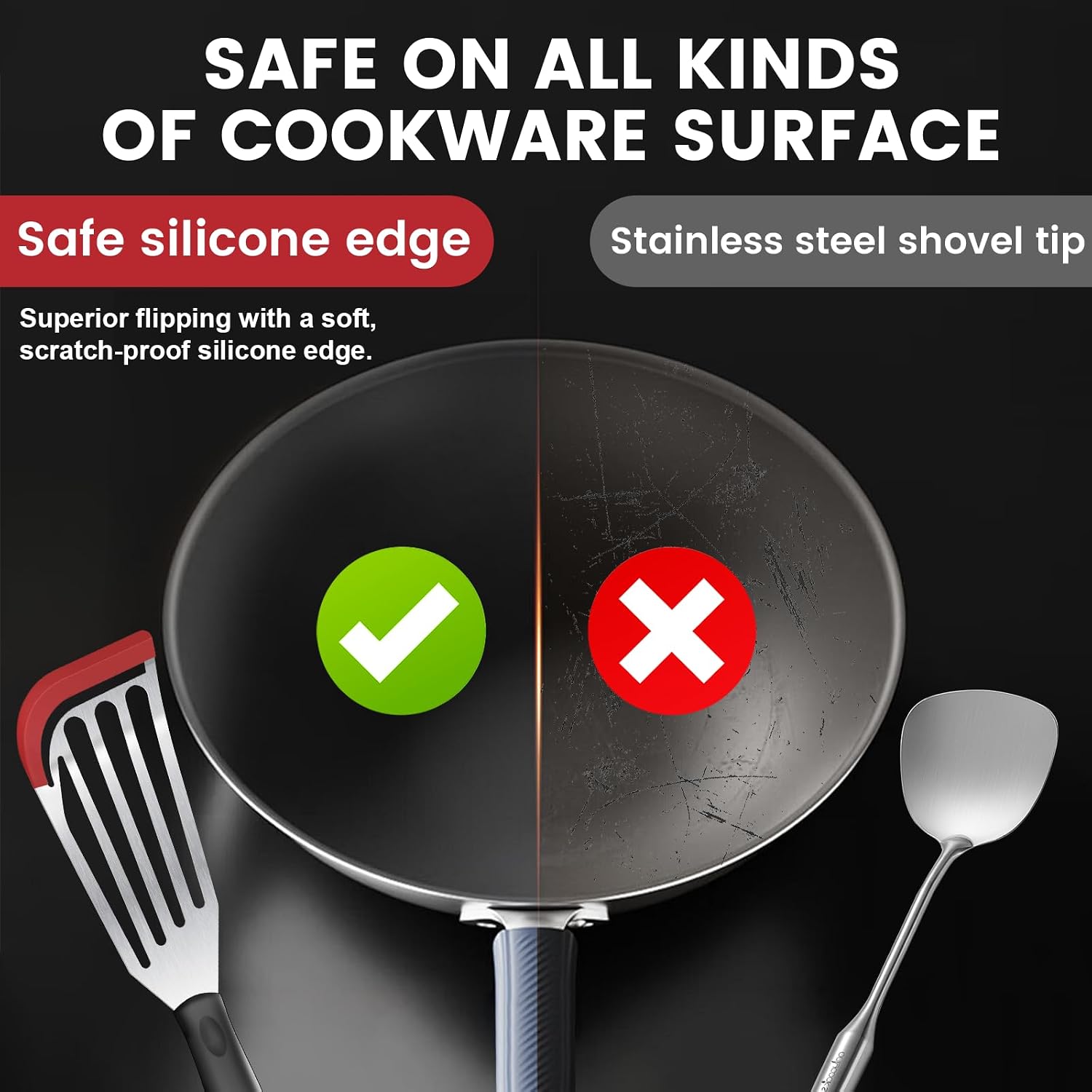 2Pcs Fish Spatula, Heat Resistant Silicone Edge for Nonstick Cookware image 5