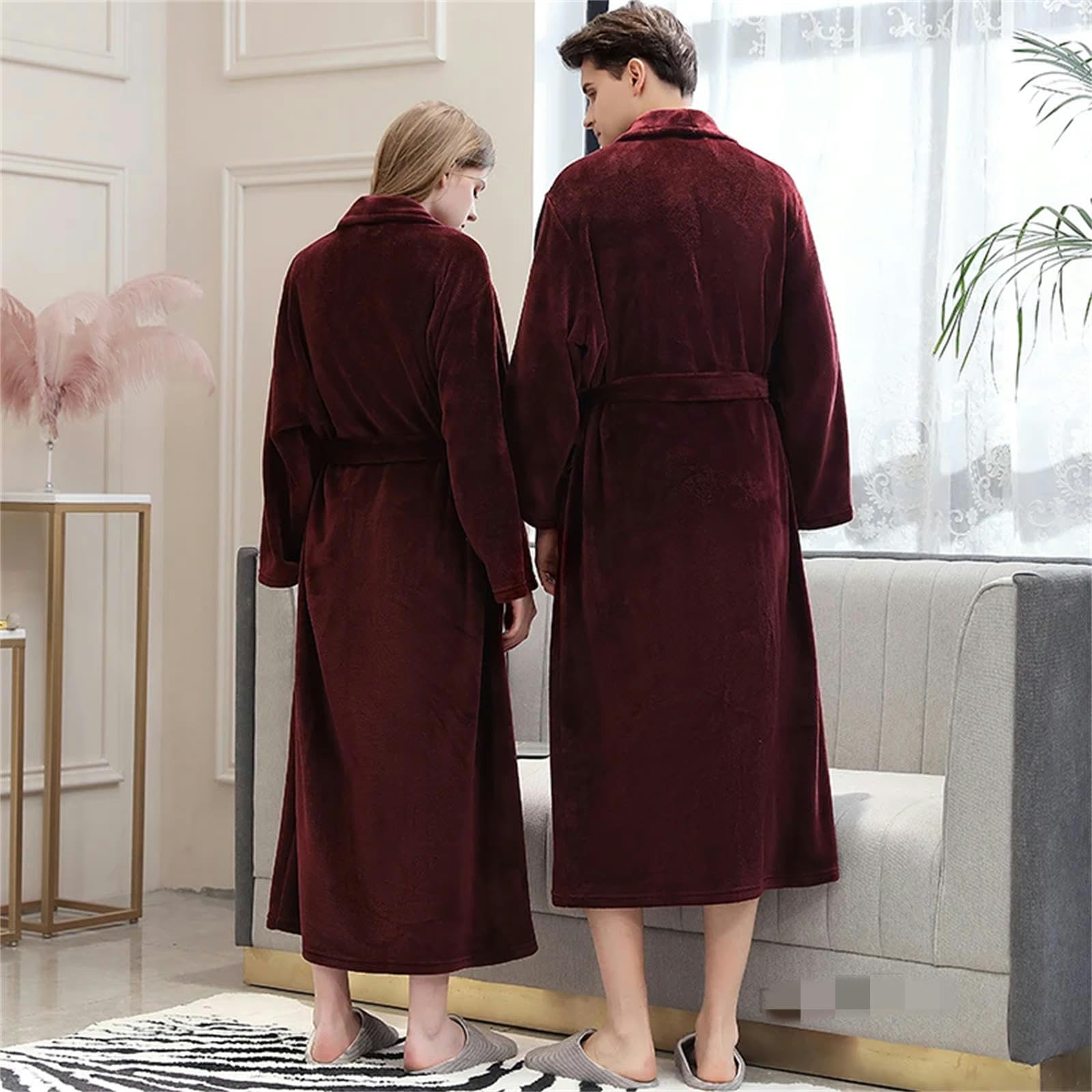 MdybF Szlafrok męski i damski zimowy bardzo długi ciepły flanelowy szlafrok plus size koralowy polarowy szlafrok kąpielowy-L-z, Z, L