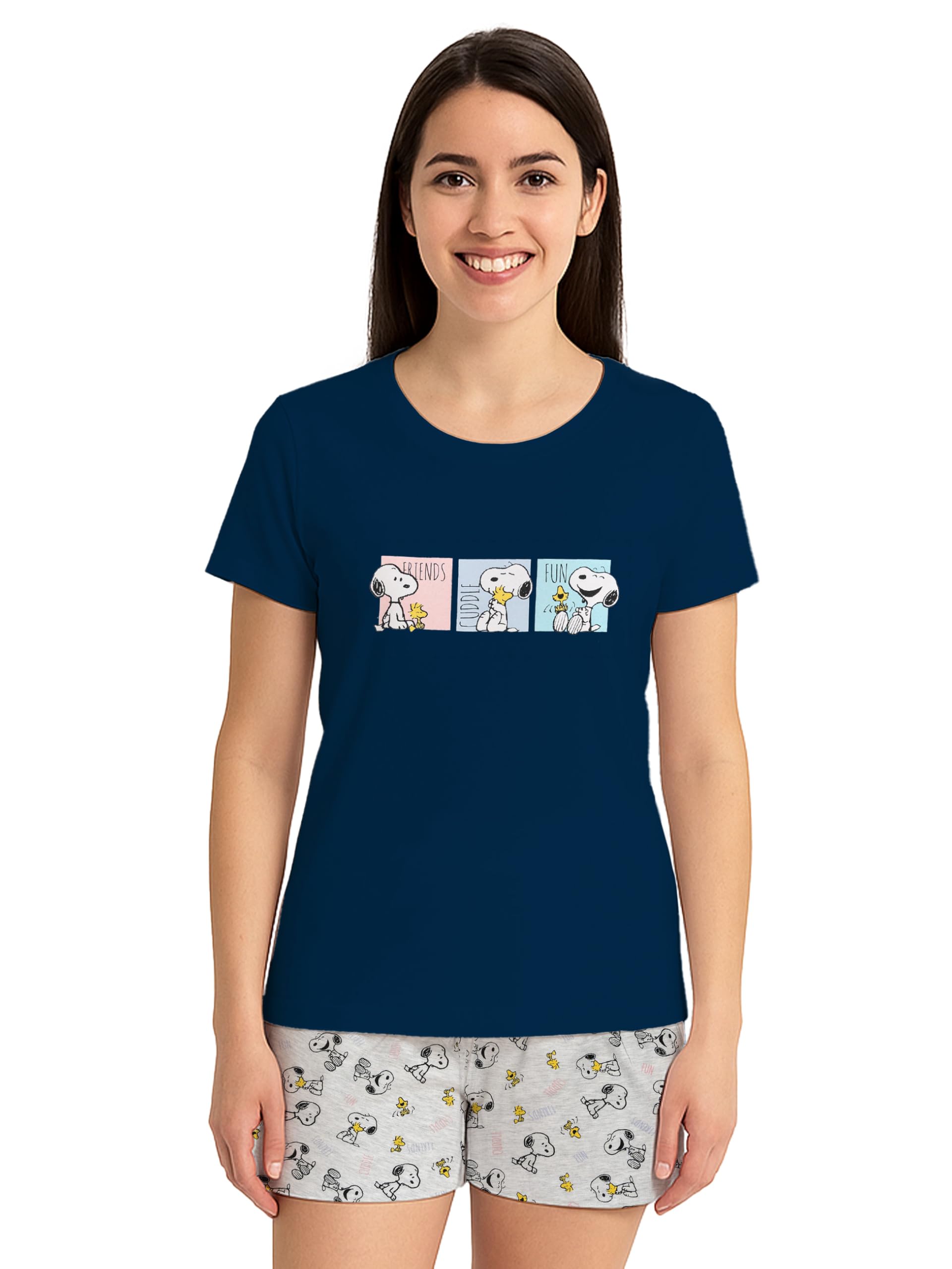 United Labels The Peanuts Snoopy pyjamas for women - pyjama set short sleeve top with shorts blue/grey (DE/NL/SE/PL, alphanumeric, M, regular, regular, blue/grey)
