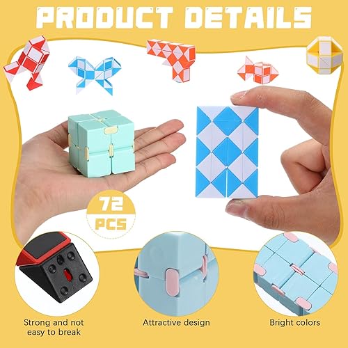 Miniatura 3 de Jenaai 72 piezas de mini cubo de serpiente para ansiedad, recuerdos de fiesta para niños, 24 bloques, rompecabezas giratorios, juguetes de 48 mini