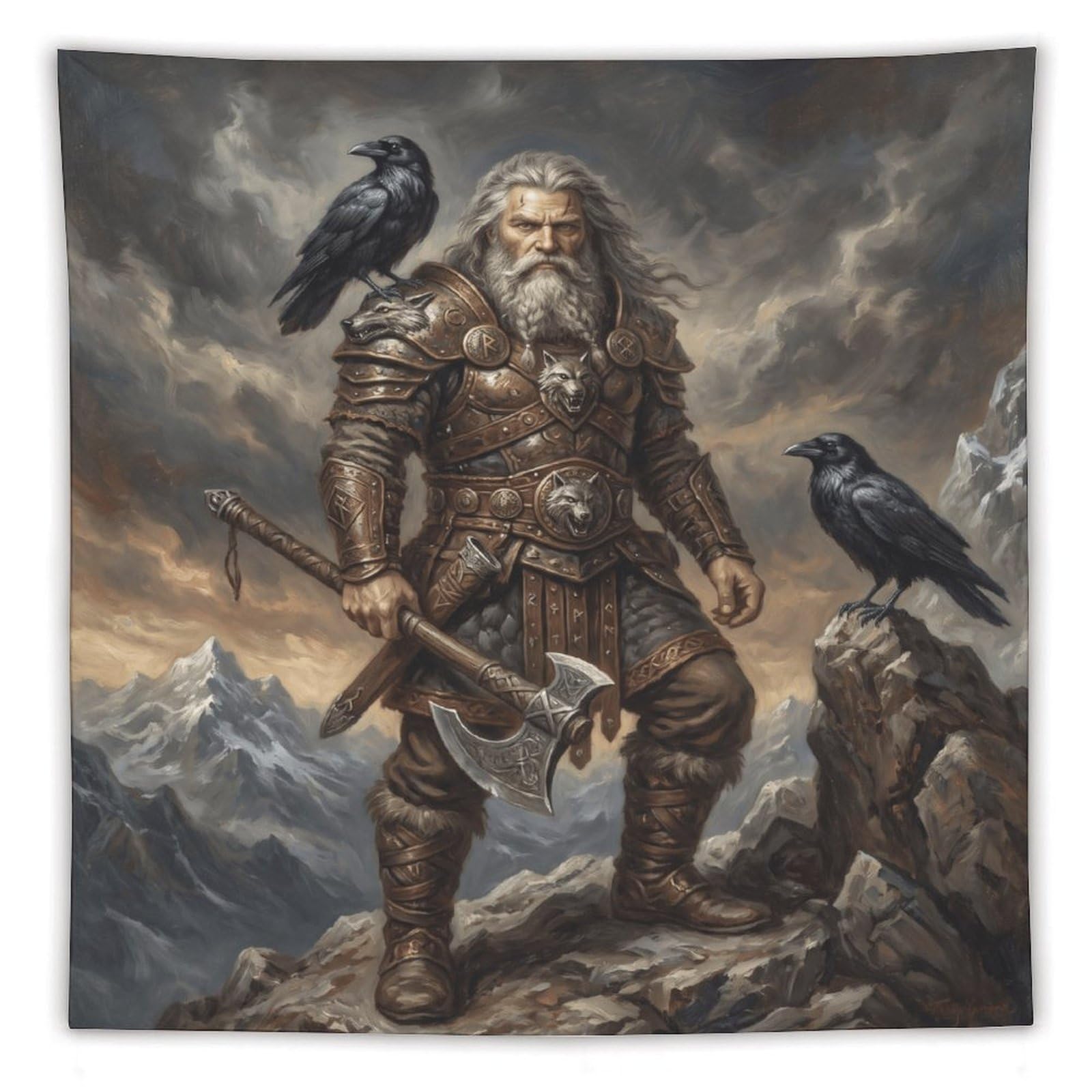 Norse Mythology Odin Wall Tapestry, Detailed Illustration, Entryway