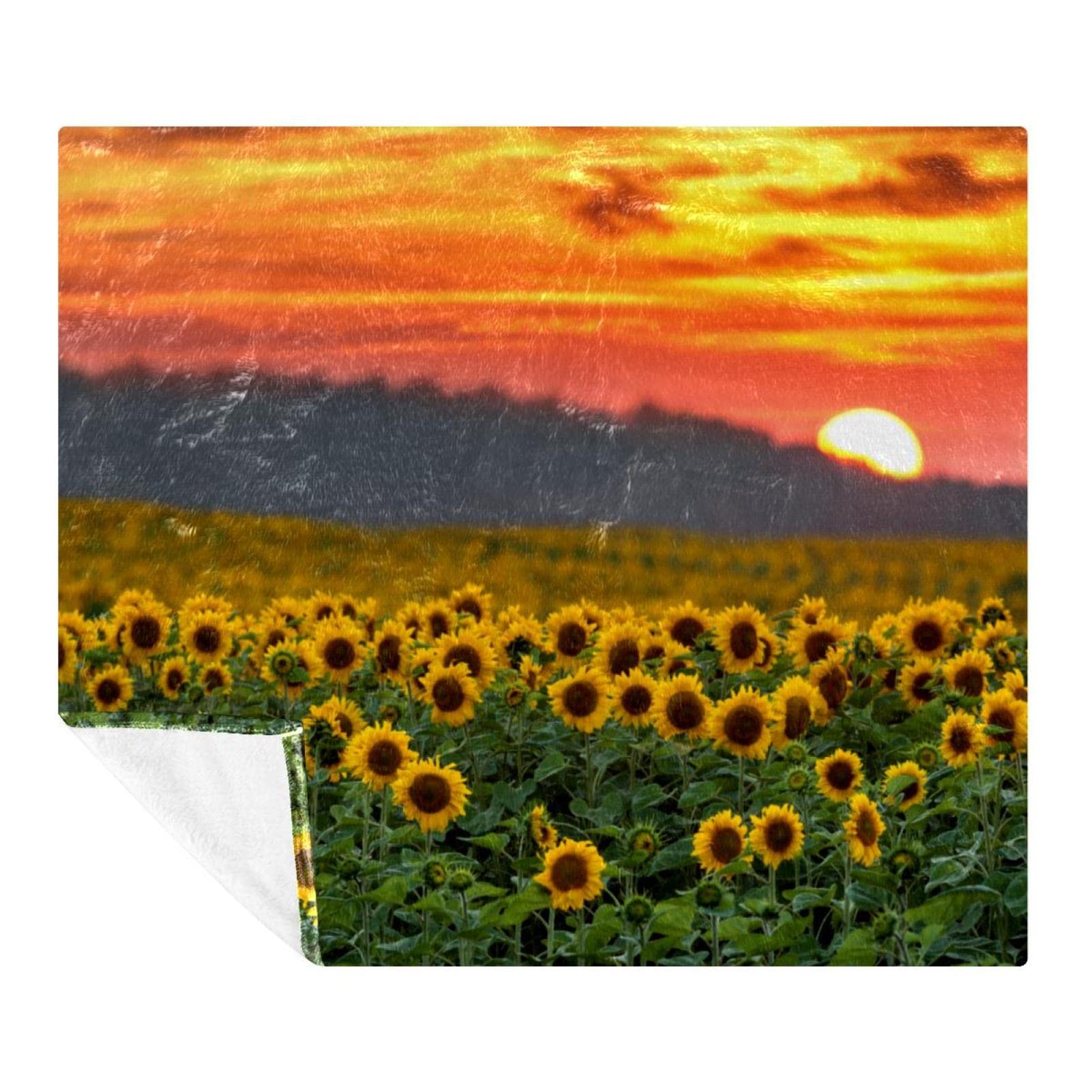 Couverture polaire de literie paysage tournesol pour lit et canapé de chambre