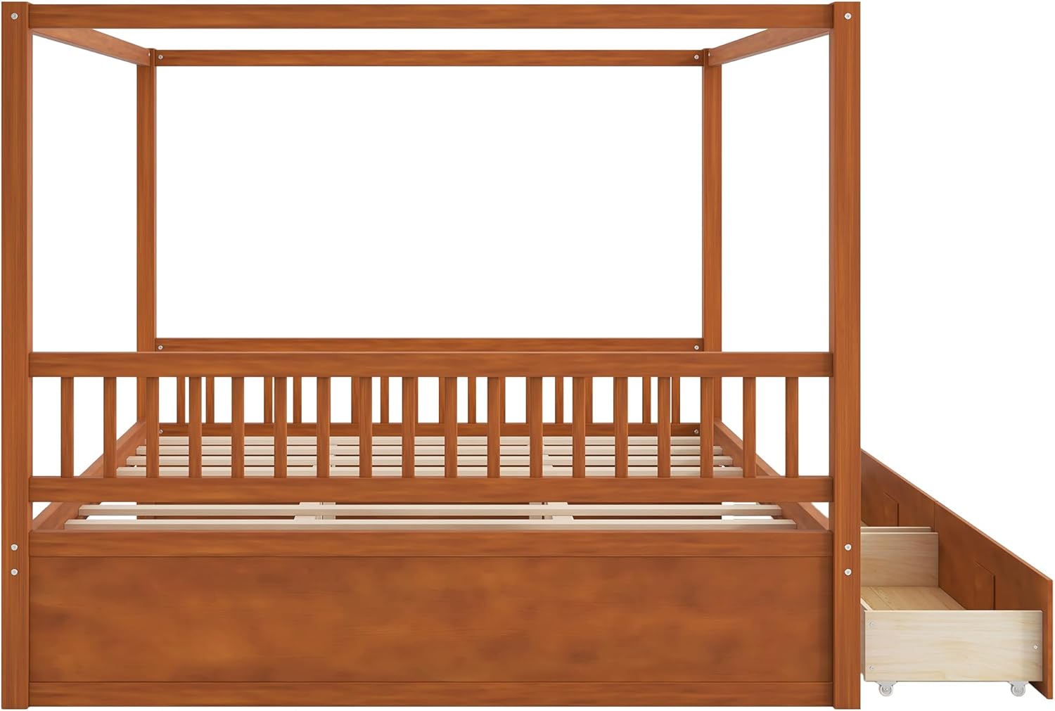 Ball & Cast King Size Canopy Bed Frame with Storage Drawers,Wooden Platform Bed W/Slat Mattress Support,No Box Spring Needed,Bedroom Furniture for Apartment,Guest Room,Living Room,Walnut