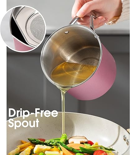 Miniatura 8 de Chihee Contenedor de grasa de acero inoxidable para tocino con filtro de malla fina, contenedor de aceite de 67.6 onzas líquidas con tapa a prueba