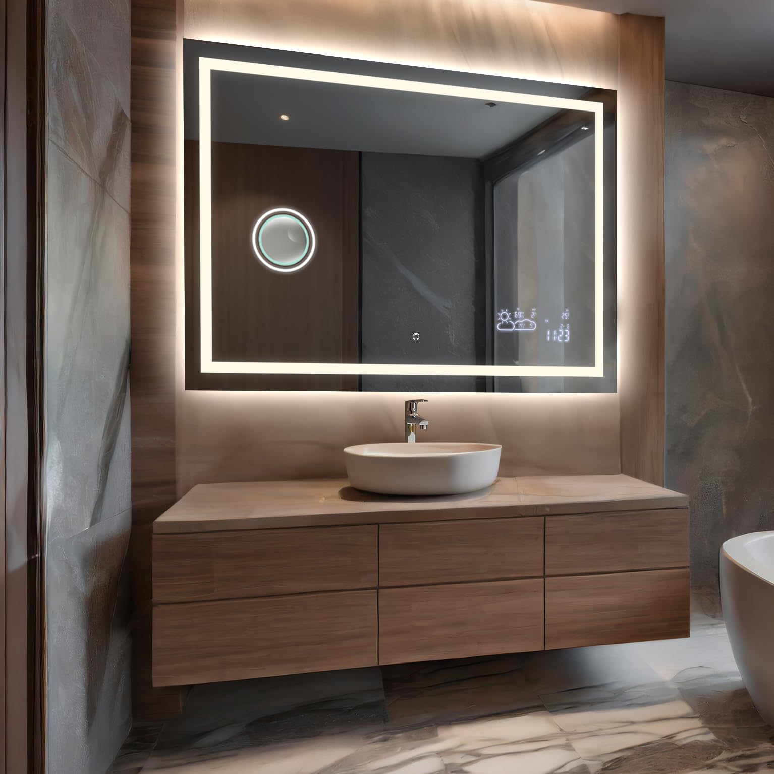 FORAM Espejo de Baño con Iluminación luz LED 120x 80 cm Bella - Personaliza el Espejo de Pared con Accesorios - Diferentes tamaños para Baño - Iluminado, retroiluminación