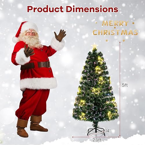 Miniatura 31 de Goplus Árbol de Navidad artificial de fibra óptica preiluminado, con luces LED multicolor y copos de nieve (6 pies)