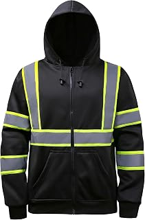 DPSAFETY ANSI Class 3 Hi-Vis Black Hoodie for Men/Women - Reflective Zipper Safety Sweatshirt for Construction Work