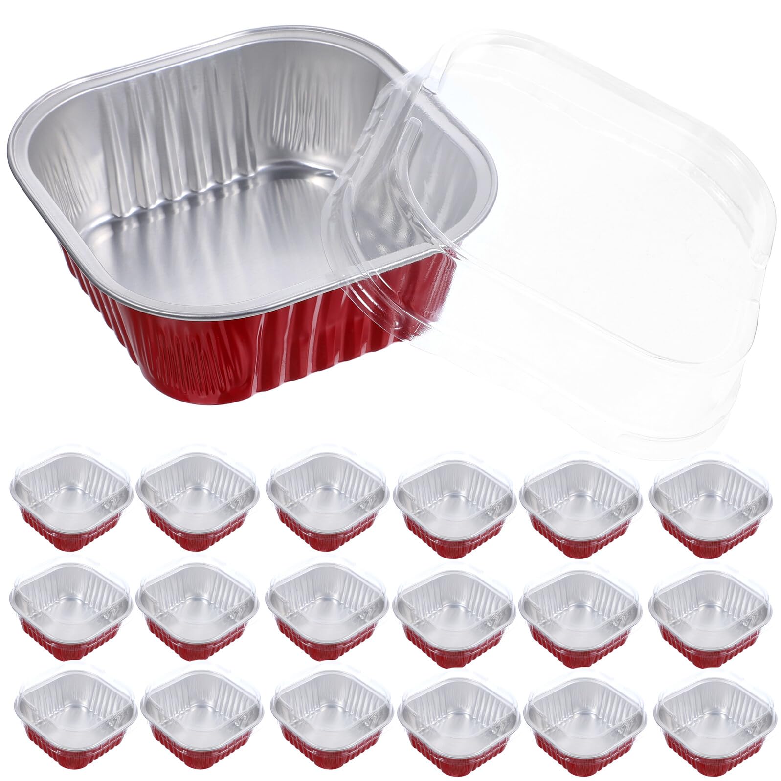 Set 40 Scatole in Alluminio Rosso da 300ml per Pasticceria Coperchio, Forno Sicure e Facili da Conservare, per Picnic e Feste