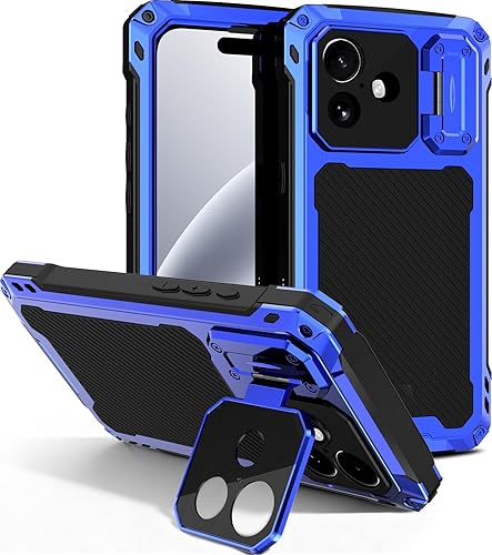 NINKI Metal for iPhone 17 Case with Stand and Camera Cover, Luxury Military Heav