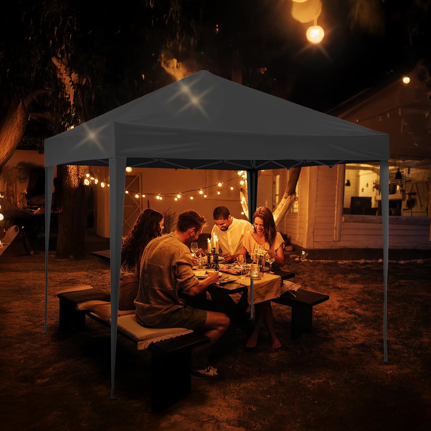 VINGLI 10x10 Pop Up Canopy Tent, Outdoor Tent Canopy Foldable Portable Canopies for Camping, Patio, Parties, EZ Up Gazebo Canopy with Carry Bag (White)