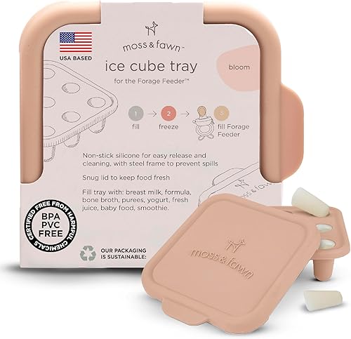 Moss and Fawn Bandeja para cubitos de hielo, alimentador de forraje para congelador y molde de paletas de dentición para leche materna, fórmula,