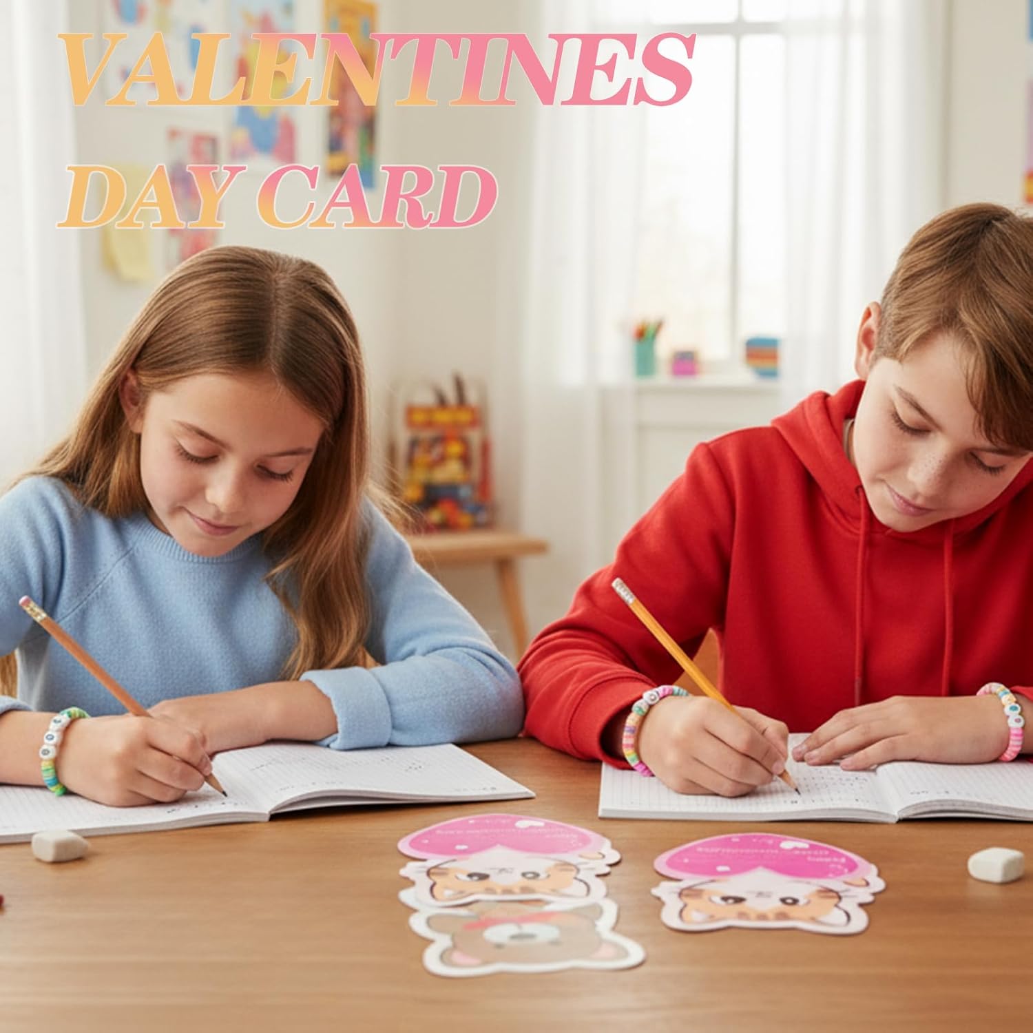 Valentines Day Cards for Kids Classroom,24 Pack Valentines Gift Cards with Friendship Bead Bracelets,Exchange Gift Valentine Party Favors for Kids Girls Boys - Image 4