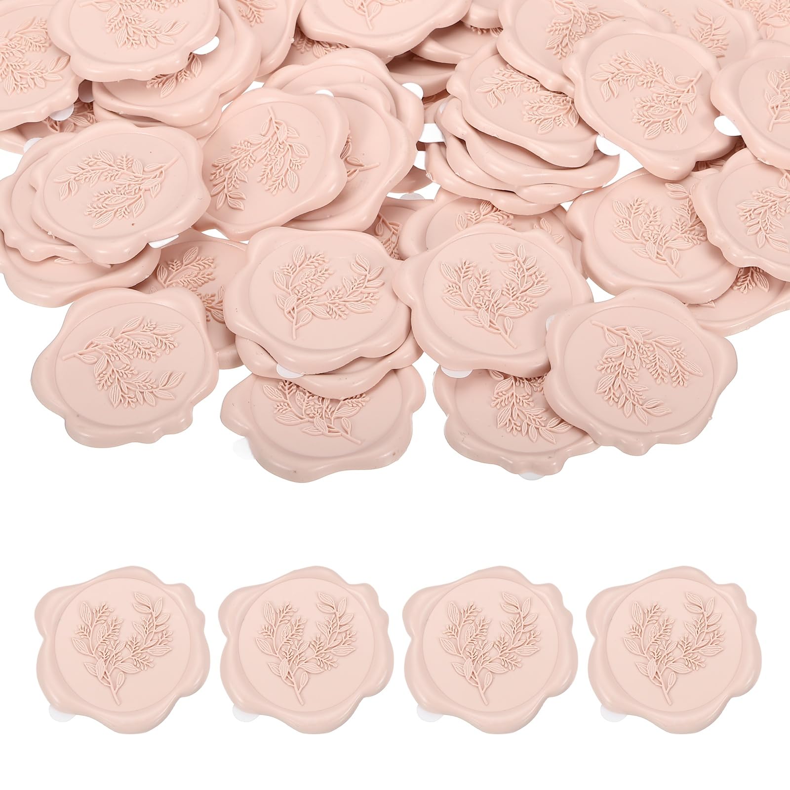 PATIKIL 50Pcs Eucalyptus Leaf Wax Seal Stickers, Plant Embossed Self Adhesive Backed Envelopes Seal Sticker Accessories for Wedding Invitation Letter Birthday Party Gift, Soft Pink — image 1