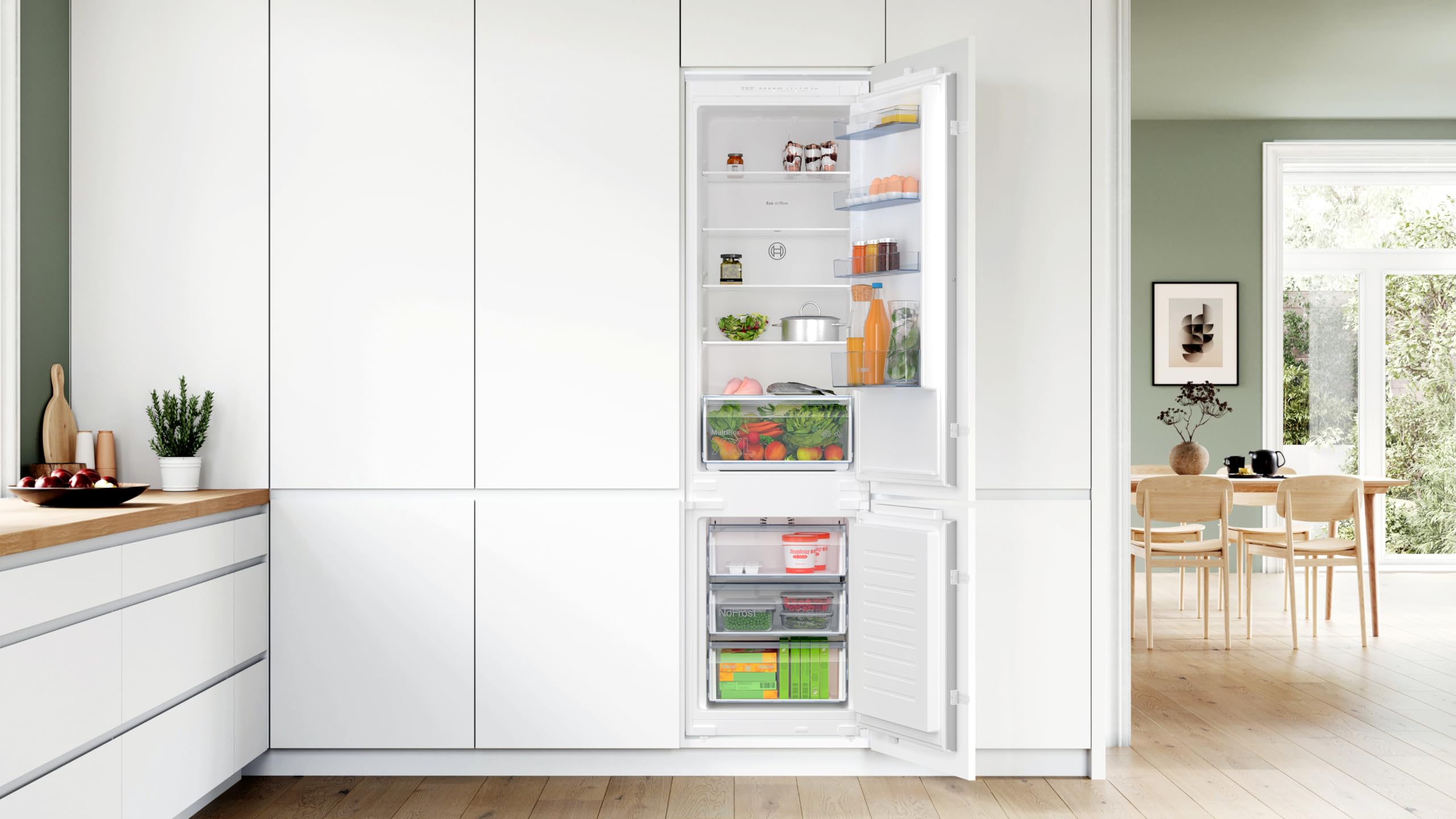 Bosch KIN96NSE0 Serie 2 - Frigorifero da incasso, nicchia da 194 x 56 cm, raffreddamento da 215 l + congelatore da 75 l, volume di raffreddamento in più dell'11%, mai sbrinare, illuminazione uniforme