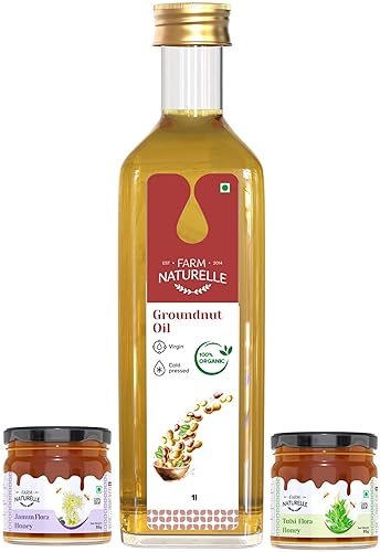 Farm Naturelle - Nuez molida orgánica virgen prensada Kachi Ghani, aceite de cacahuete (cacahuete/moongphali), aceite de 16.9 fl oz en botella de