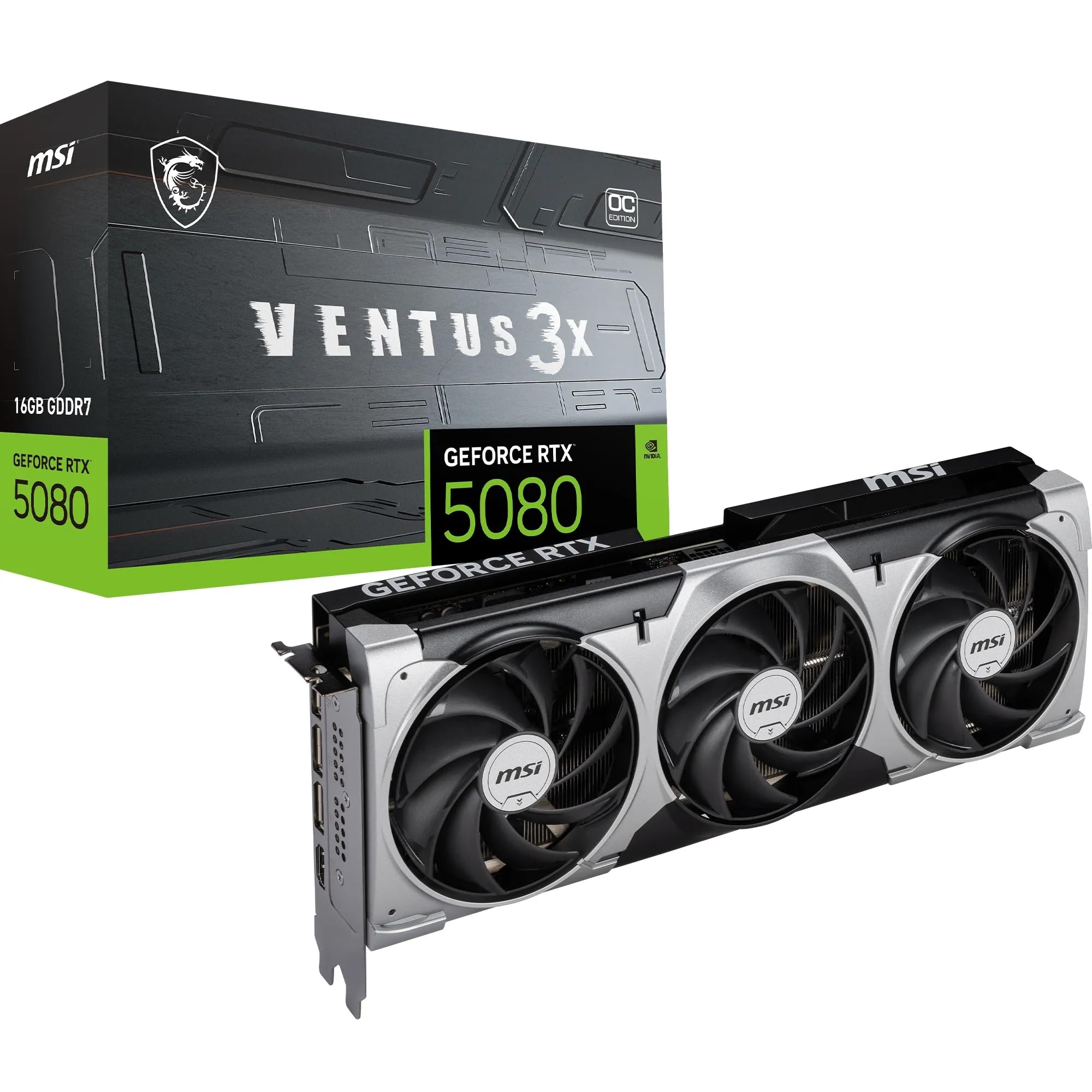 MSI GeForce RTX 5080 Ventus 3X OC 16 Go GDDR7 Carte Graphique PCIe 5.0 Triple Ventilateur HDMI 2.1b DisplayPort 2.1b