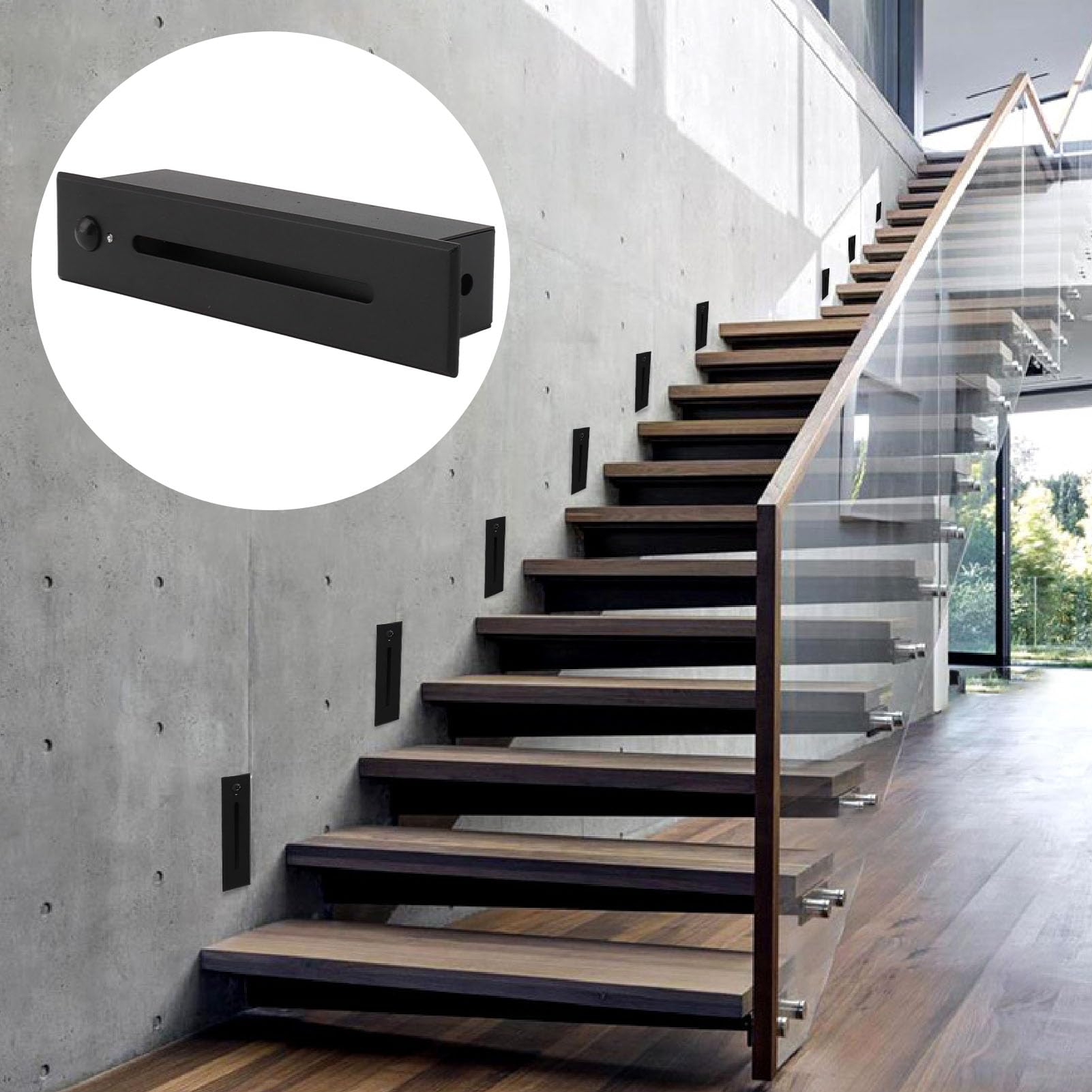 Luz de Pared de Esquina Integrada Luz de Escalera LED IP65 Sensor de Movimiento Impermeable Interior Exterior Negro