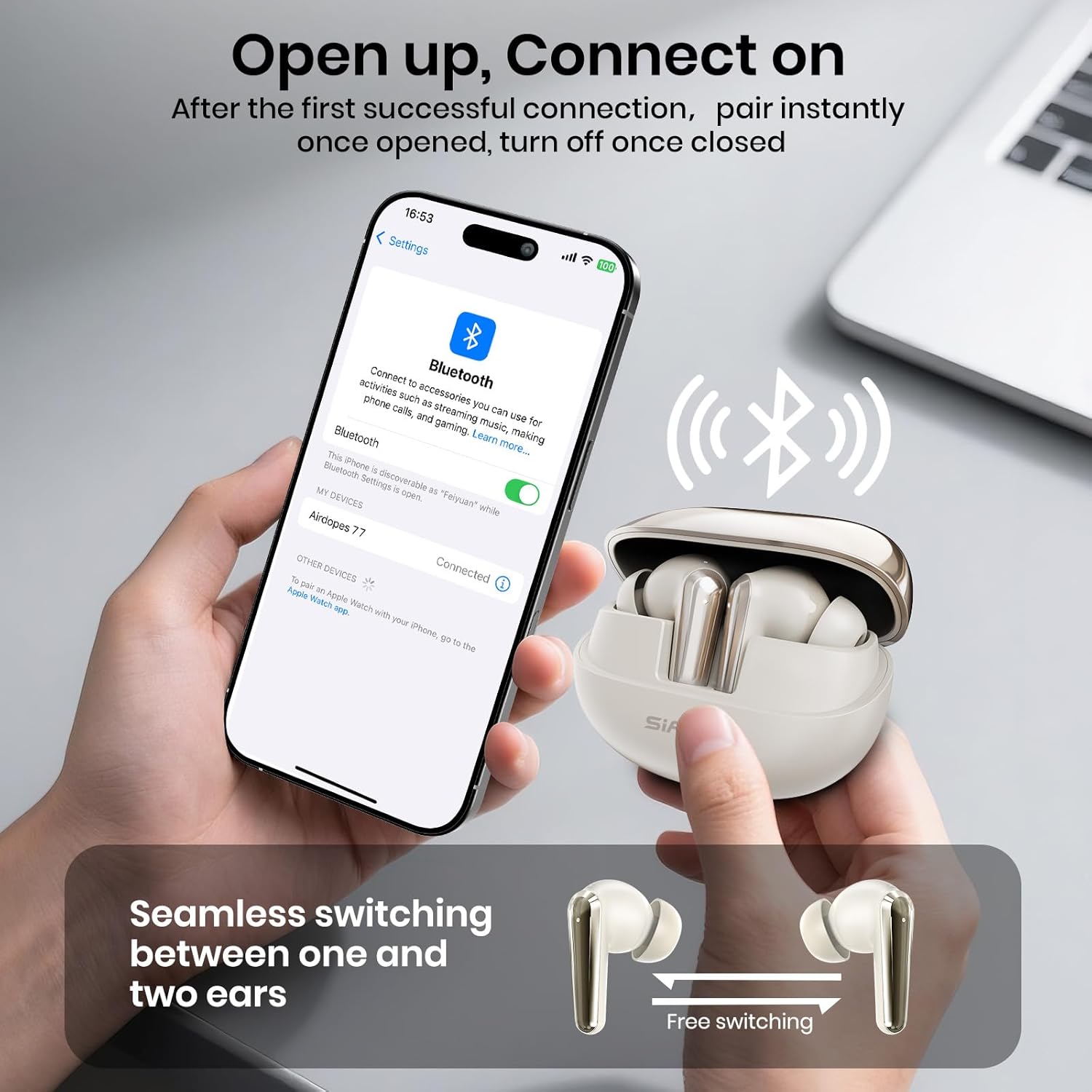 Wireless Earbuds Bluetooth 5.4 Light Weight in Ear Earphones 10mm Drivers with Powerful Bass IPX5 Waterproof Headphones 60H Long Playtime Bluetooth Headphones ANC ENC Noise Cancelling Khaki - Image 7