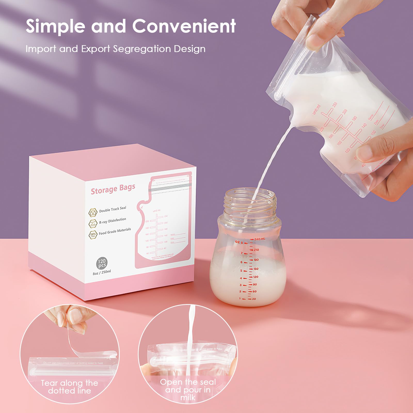 Sacchetti Latte Materno 30 Pezzi, 250 ml Buste per Congelare Latte Materno, Sacchetti Sterili con Doppia Chiusura Antiperdite, Graduati, Senza BPA – Perfetti per Tiralatte e Conservazione Portatile