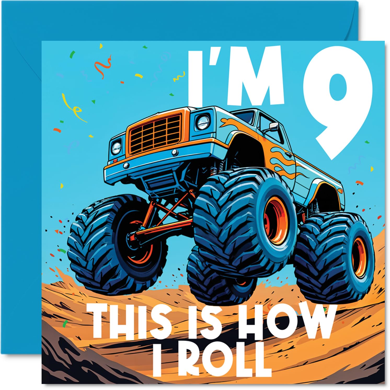 9th Birthday Cards for Boys - Monster Truck This Is How I Roll - Happy Birthday Card for 9 Year Old Boy Step Son Nephew Godson Son, 145mm Bday Greeting Cards