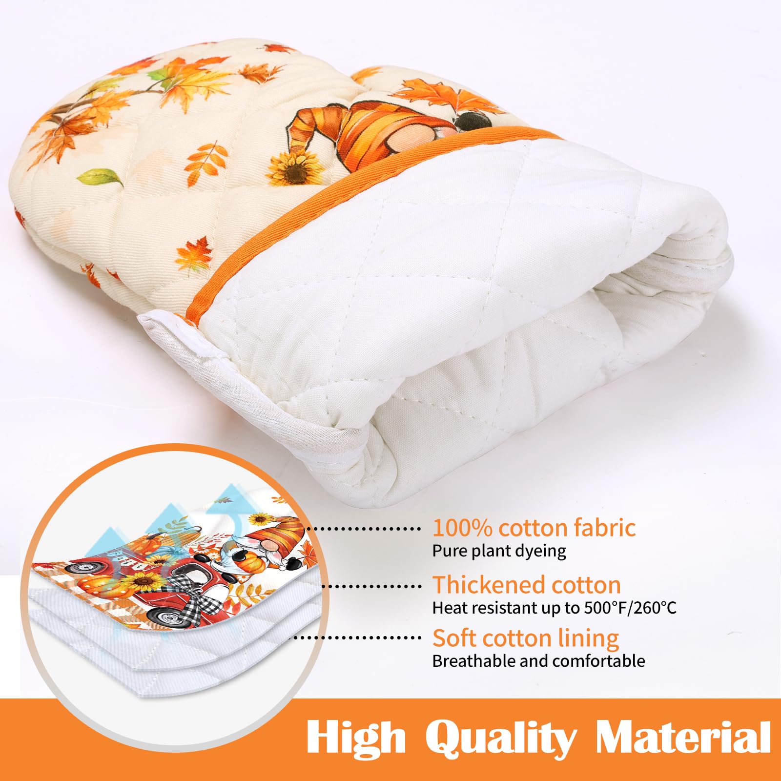 Arquiel Fall Pumpkin Gnome Oven Mitts and Pot Holders -100% Cotton - Image 4