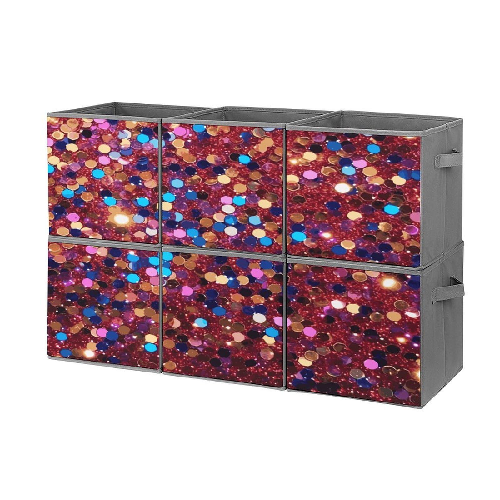 Fekiloot Style Glitter Pattern Storage Bin For Foldable And Handles,Closet Organizer Of 6-Pack Stackable,Storage Box For Living,Room, Office,Bedroom,Closet