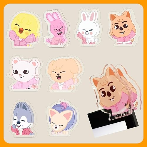 Miniatura 3 de Juego de 8 pinzas para el pelo de Kpop Stray Kids Merch multifuncionales, insignias de clips, regalo Skzoo para mochila y libro