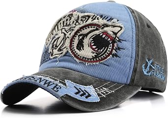 Embroidery Shark Hat Vintage Baseball Cap Cotton Trucker Dad Hat with Adjustable Buckle Visor Cap for Men Women