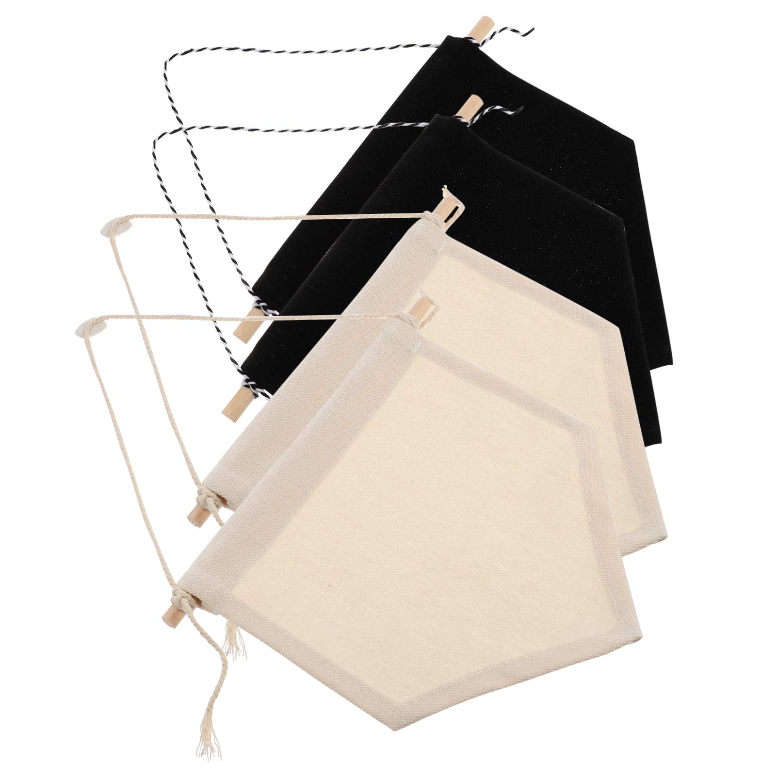 NUOBESTY 4pcs Rustic Wall Display Banner Flag with Wooden Stick Blank Canvas Banner Wall Hanging Enamel Pin Display Banner for DIY Craft Enamel Lapel Badge Collection 17. 5X16. 8CM