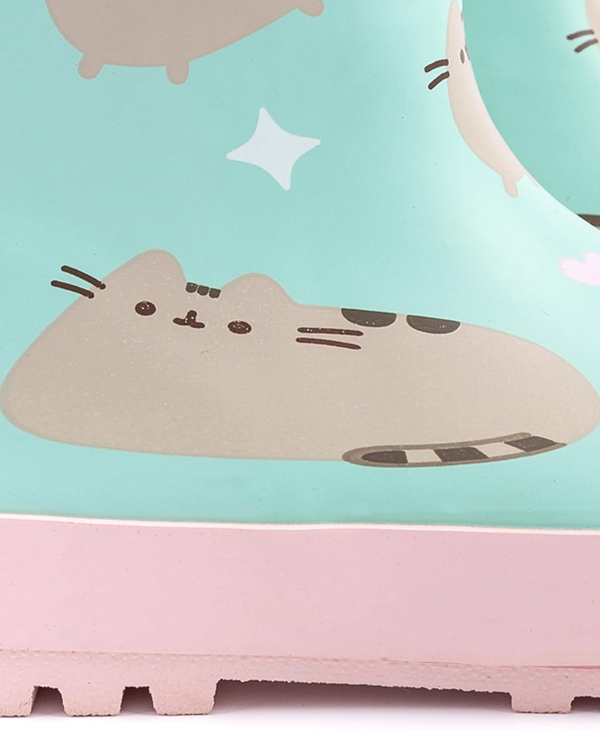 Pusheen The Cat Girls Turquoise Rain Boots with Pink Accents | Pull-On Storm Footwear for Outdoor Play Merch