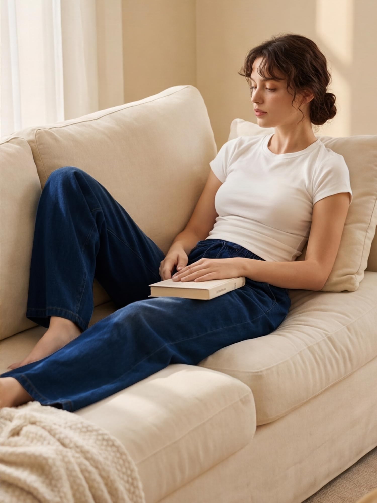 LaiEr Jeans Donna a Gamba Larga Alta Elasticità con Vita Regolabile con Coulisse.Palazzo Jeans da Donna Dritti in Denim Morbidi e Comodi,Ideali per Look Eleganti,Sport, Palestra,Tempo Libero e Yoga