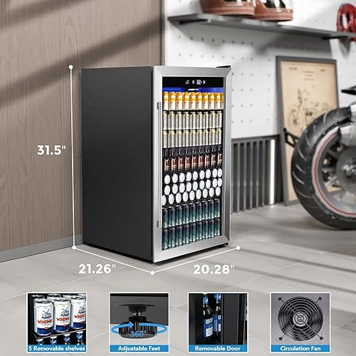 Miniatura 6 de COWSAR 4.5 Cu.Ft Wine Fridge 37 Bottle, ETL Approved Freestanding Wine Cooler 145 Can Beverage Refrigerator with Stainless Steel Reversible Glass