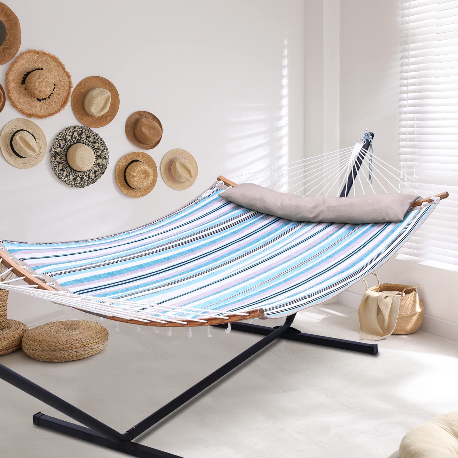 Double Hammock with Stand Included Ohuhu 55x75 Inch 2 Person Hammock