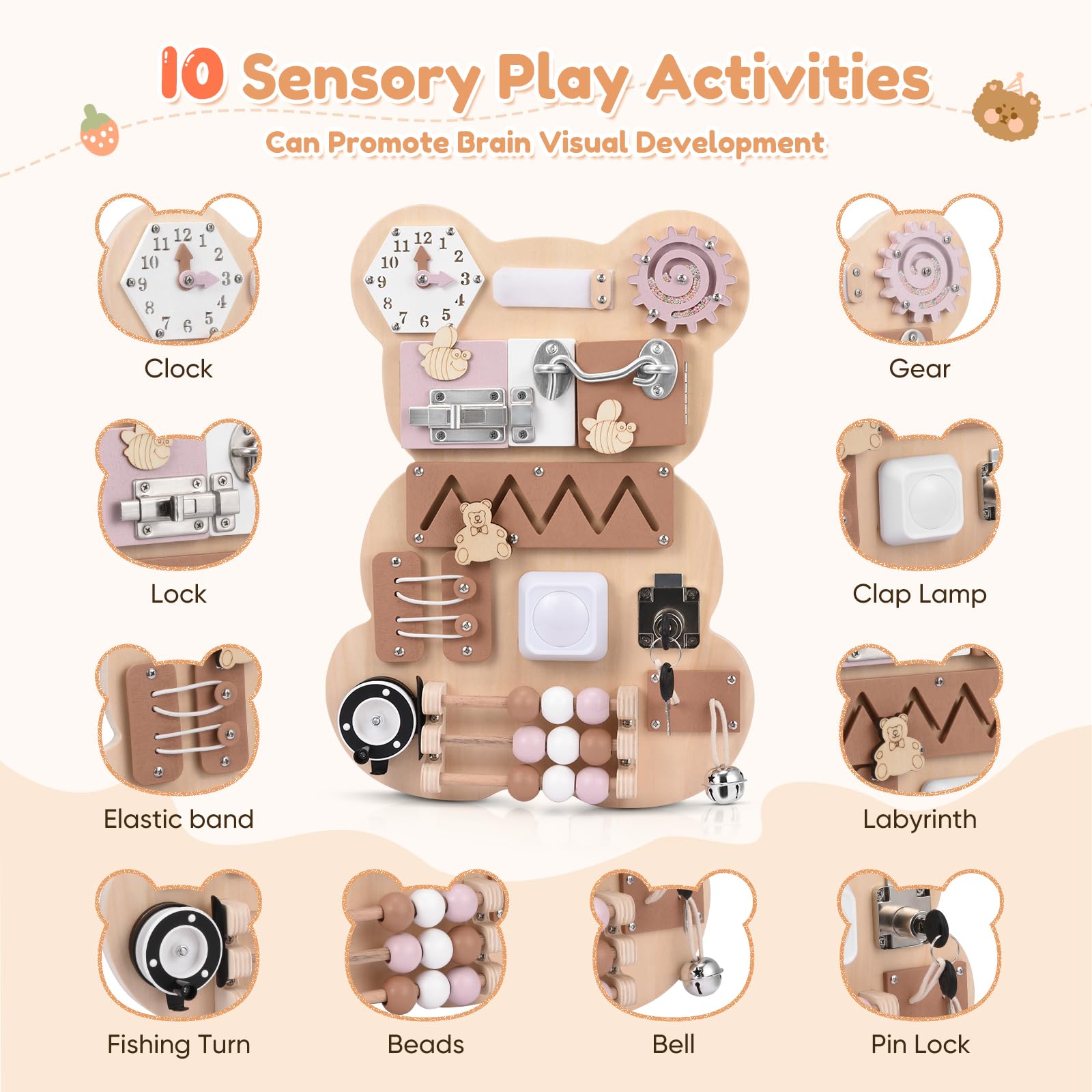 Busy Board per Bambini Pannello Sensoriale Montessori Tavole Montessori in Legno per l'apprendimento delle Abilità di Vita per 1-6 Regalo Bambini e Bambine