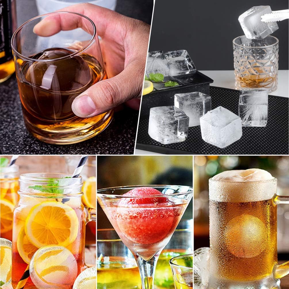 AOYAR Ice Cube Tray with Separate lid,Leakproof Silicone Ice Ball Mold,Round & Square Ice Cube Mold Set of 2,Ice Ball Maker with Funnel,for Whiskey Cocktail and Scotch