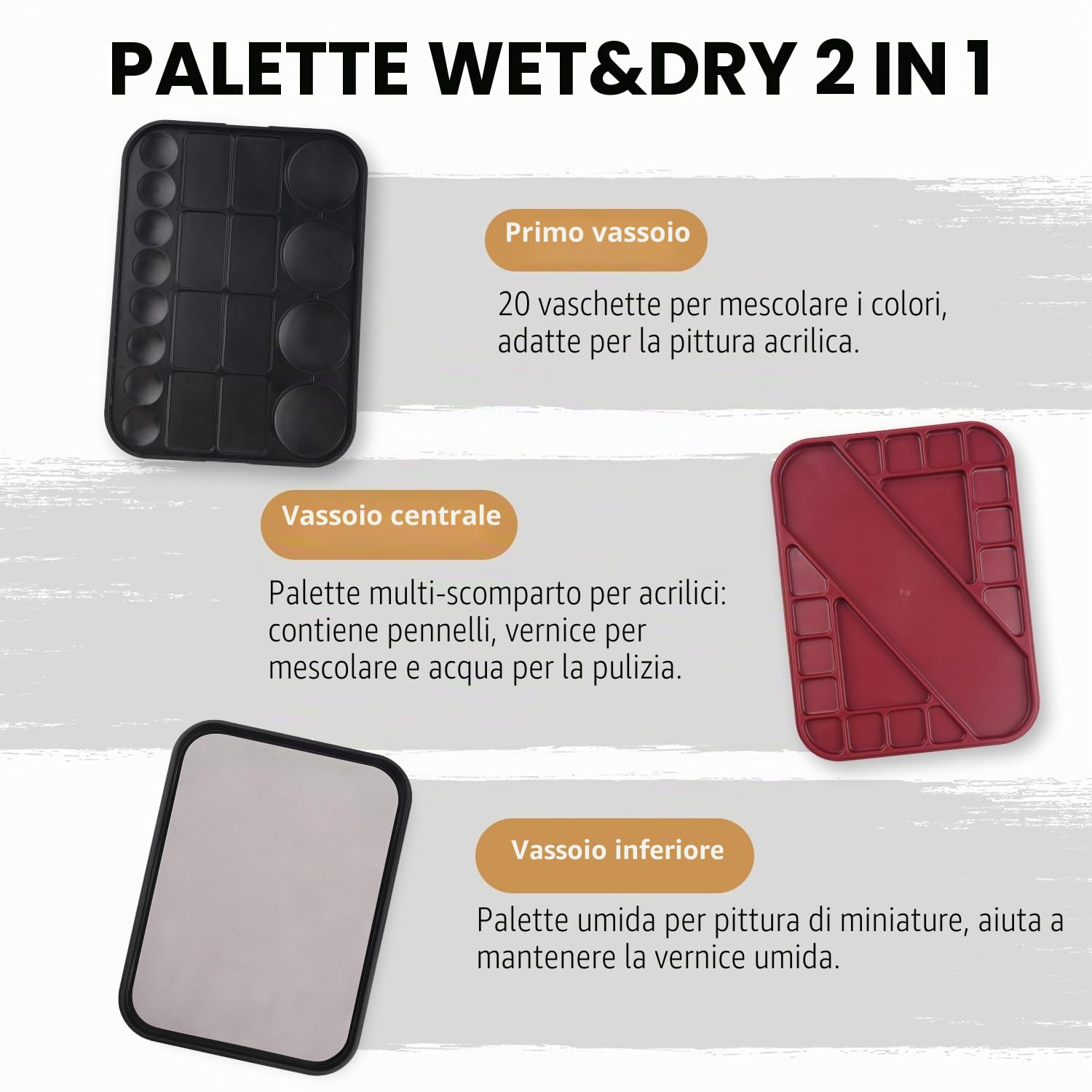 Golden Maple Kit di pittura in miniatura con tavolozza bagnata, 11 pennelli per dettagli, pennello a secco, 100 fogli di carta per pallet bagnati, 4 spugne, porta pennelli per mescolare la vernice