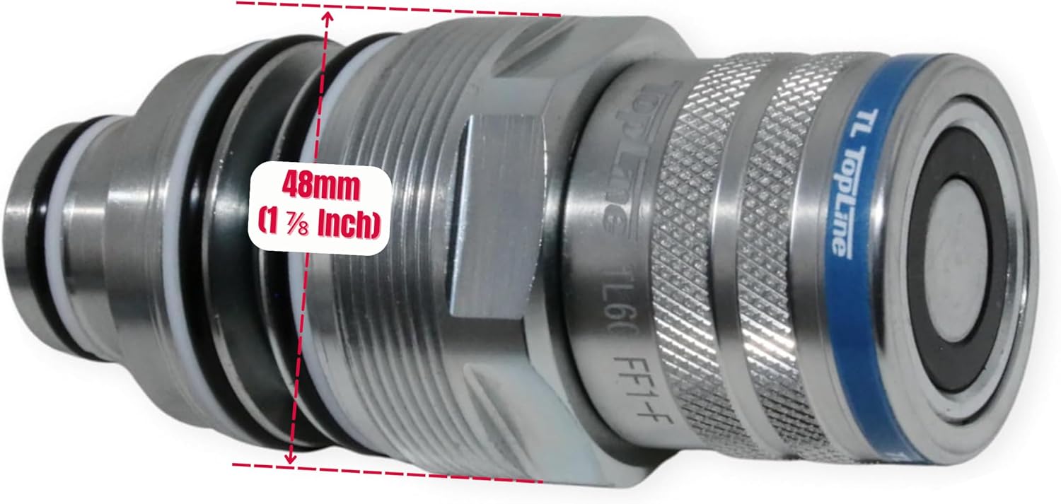 1/2" Body Hydraulic Quick Connect Cartridge Coupler, Aftermarket Replacement for 4BD4FI Female FFI, Flat Face, ISO 16028, Heavy-Duty Hydraulic Coupling for Bobcat Manifold | Model TL60