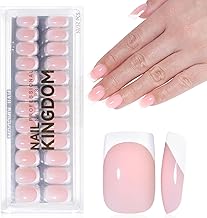 Nude Stick on Nails French Tip - 32Pcs Medium Square False Nails - French Tip Press on nails - Fake Nails with Glue - french Manicure False nails Long Lasting for Women DIY Nail Art
