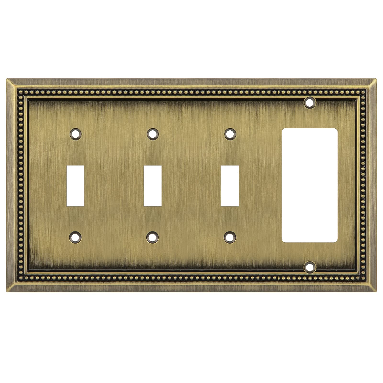 Henne Bery Sunken Pearls Heavy Duty Decorative Wall Plate Switch Plate Outlet Cover (Triple Toggle/Single Decorator, Antique Brass)