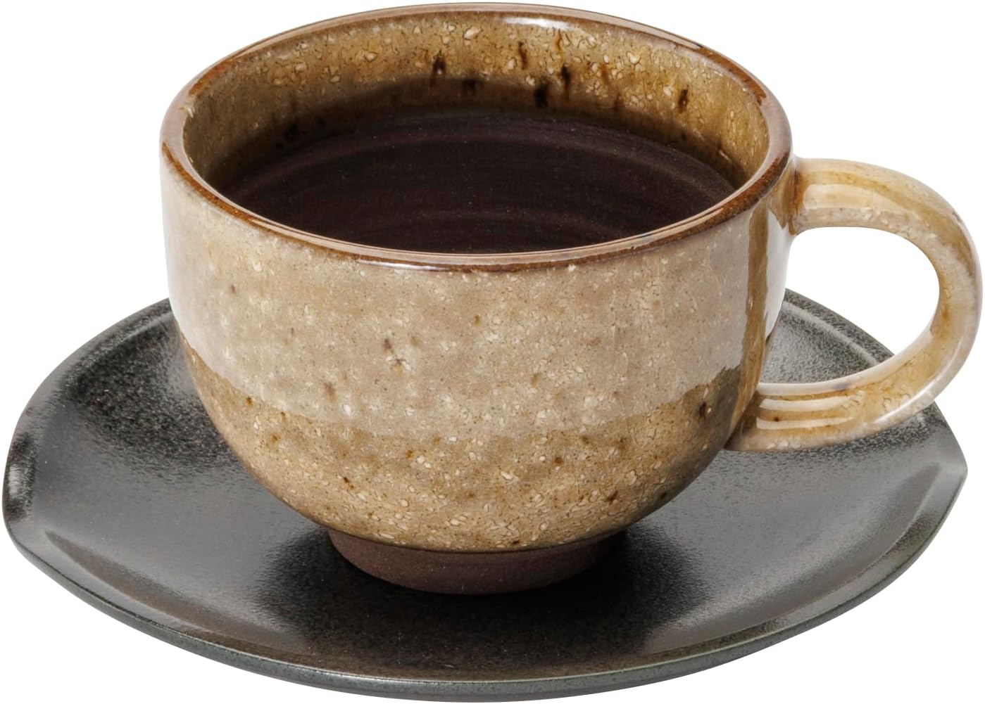 Mino Ware 502-10 Cup & Saucer Coffee Bowl Plate, Capacity Approx. 7.8 fl oz (200 ml), Kaiiragi, Brown, Made in Japan
