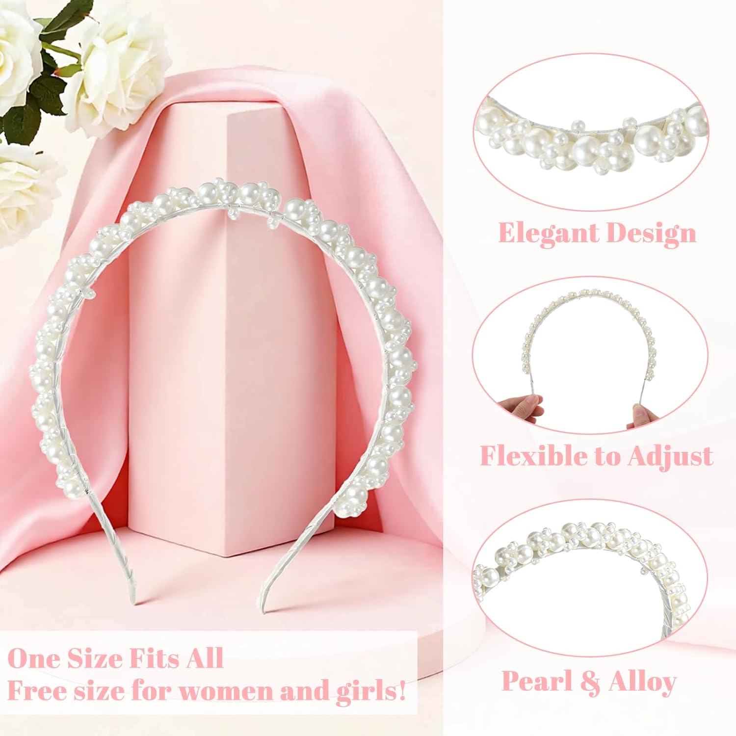 1PCS White Pearl Hairbands, Pearl Headbands for Women, Bridal Headband Retro Bridal Hair Bands for Gift Wedding Party Hairstyles Girls Hair Accessories - Image 6